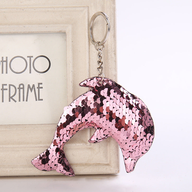 Wholesale Sea Life Sequined Dolphin Metal Keychains